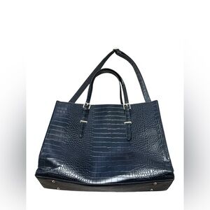Black Crocodile-Embossed Tote Bag